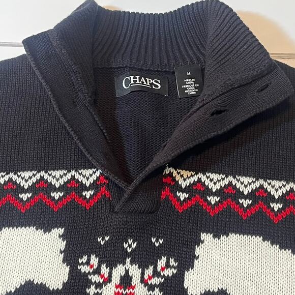 Chaps Men’s Polar Bear Fair Isle Collar Holiday Sweater M Winter Knit Pullover - Picture 3 of 8